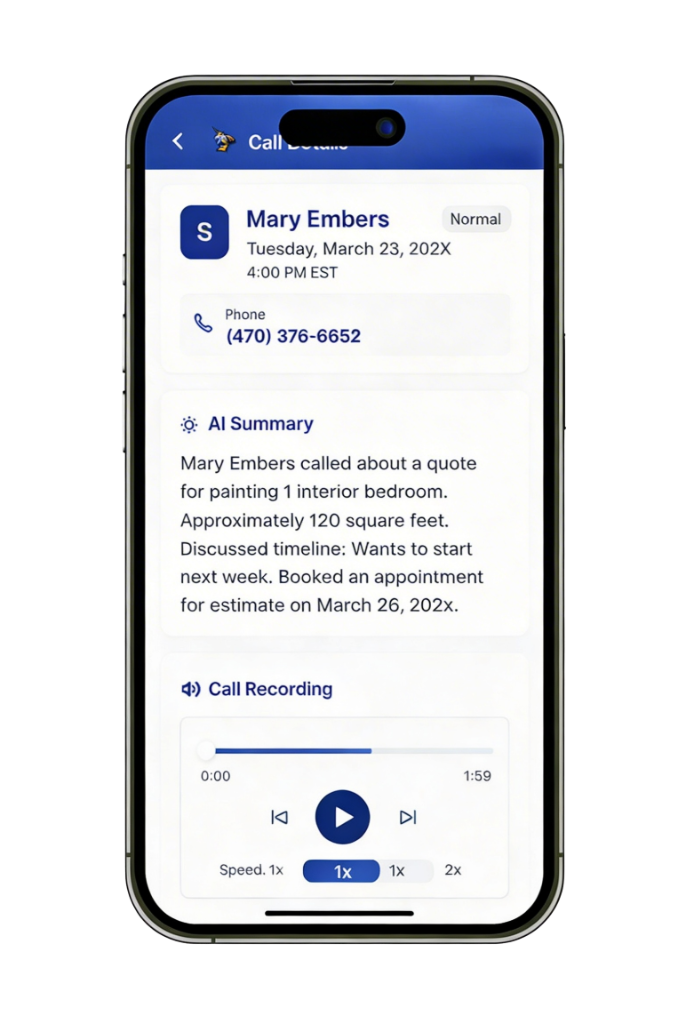 Phone mockup showing instant AI call summaries and recordings